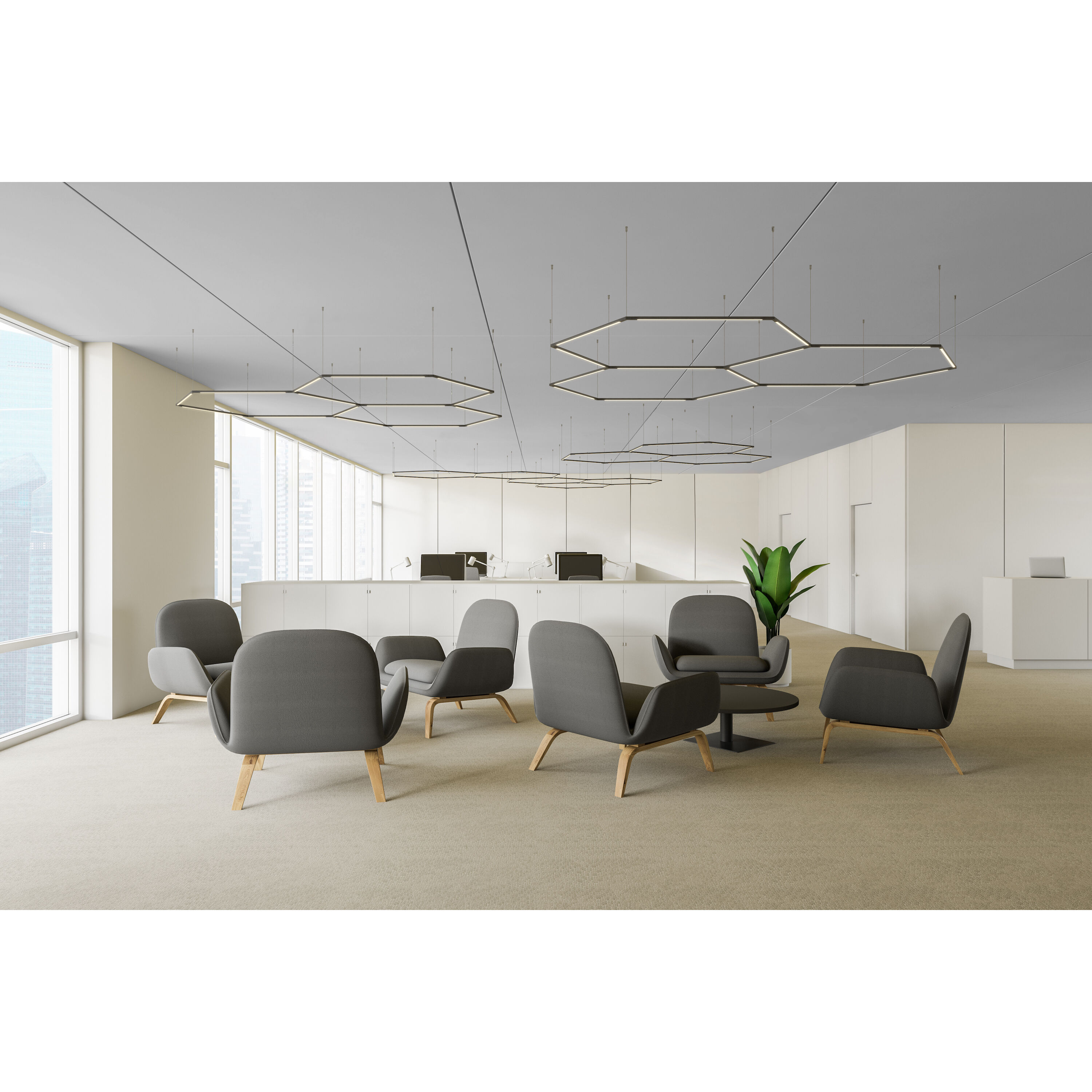 Z-Bar LED 31.5 inch Silver Pendant Ceiling Light, Honeycomb